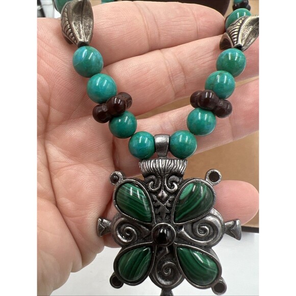 Vintage Leonard Craig Designer Necklace Real Stones & Glass Jadeite Malachite - Picture 3 of 7